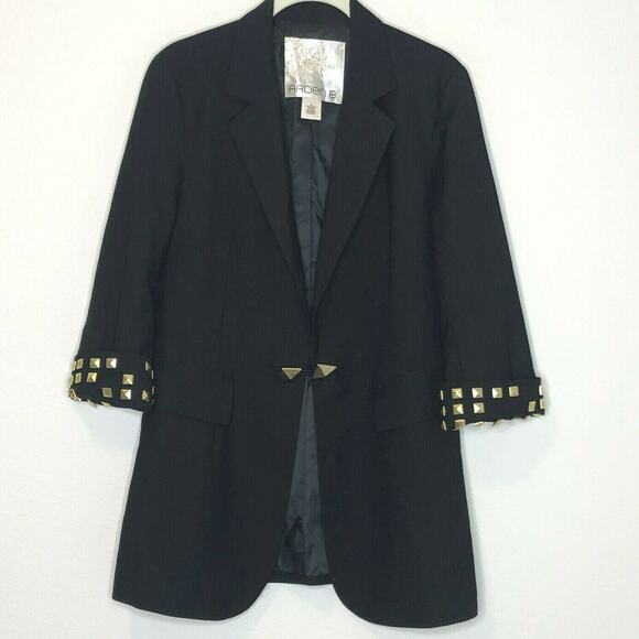 Arden B Womens Blazer Medium Black Gold Tone Embellishments Career - Picture 1 of 6